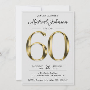 Invitation 60e Anniversaire Solid Or gris clair élégant Class