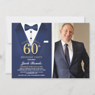 Invitation 60e Anniversaire Spy Suit Black Cravate Gold Marin