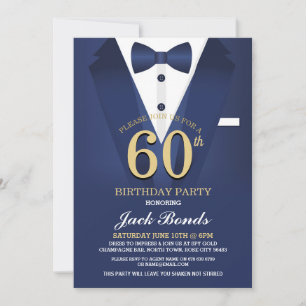 Invitation 60e Anniversaire Spy Suit Black Cravate Gold Marin