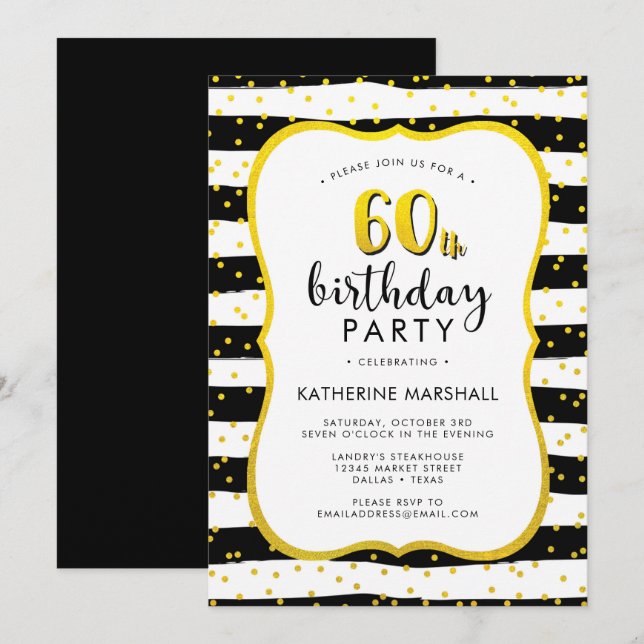 Invitation 60e anniversaire Striped Gold et Black (Devant / Derrière)