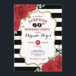 Invitation 60e anniversaire surprenant des Red Roses à la mod<br><div class="desc">Ce design présente des roses rouge aquarelle vives sur un arrière - plan rayé noir et blanc</div>