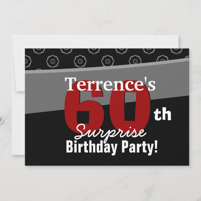 Invitation 60e anniversaire surprise Blanc noir Horizontal (Devant)