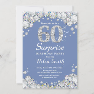Invitation 60e anniversaire surprise Diamant d'argent bleu