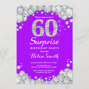 Invitation 60e anniversaire surprise Diamant mauve et argent