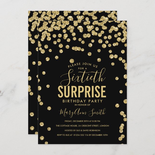 Invitation 60e anniversaire surprise Gold Black (Devant / Derrière)