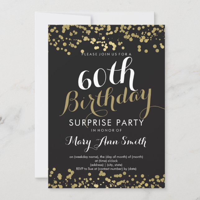 Invitation 60e Anniversaire Surprise Gold Foil Confetti (Devant)
