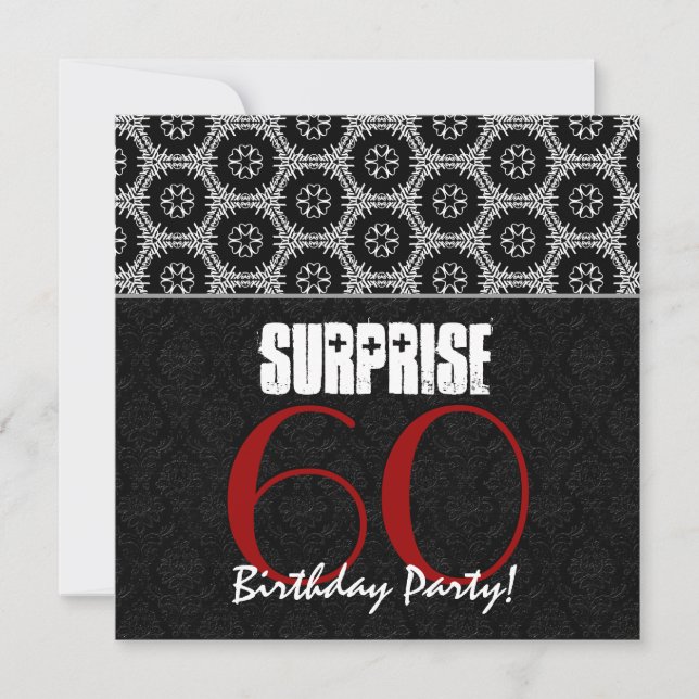 Invitation 60e anniversaire surprise Noir noir blanc rouge V0 (Devant)