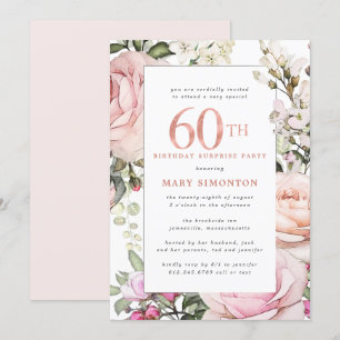Invitation 60e anniversaire Surprise Party Blush rose floral