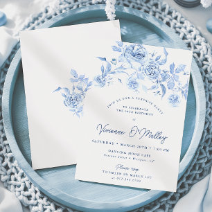 Invitation 60e anniversaire Surprise Party Dusty Blue Floral