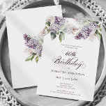 Invitation 60e anniversaire Surprise Party Purple Lilac Fleur<br><div class="desc">Des lilas mauve à l'aquarelle douce créent une jolie invitation au printemps 60ème anniversaire. La calligraphie ajoute une esthétique élégante. Cette invitation d'anniversaire est disponible en version traditionnelle et téléchargeable.</div>