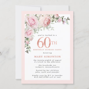Invitation 60e anniversaire Surprise Party Rose rose Floral