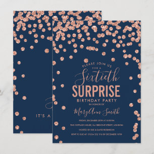 Invitation 60e Anniversaire Surprise Rose Gold Navy Bleu