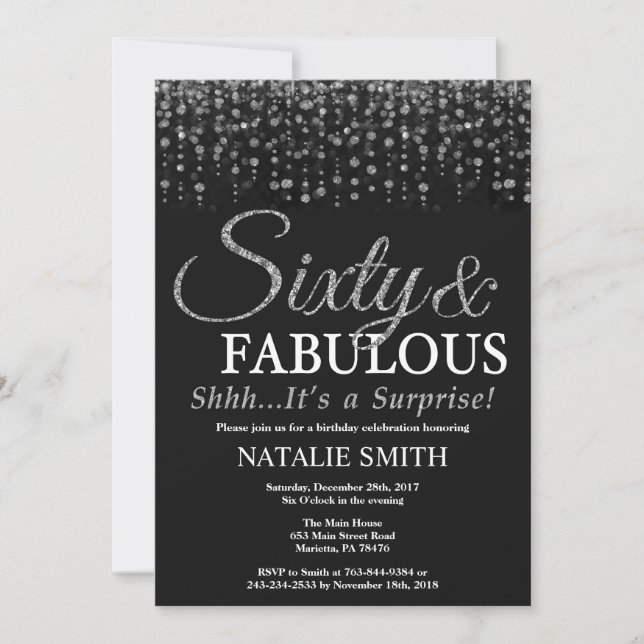 Invitation 60e anniversaire surprise Soixante et fabuleux arg (Devant)