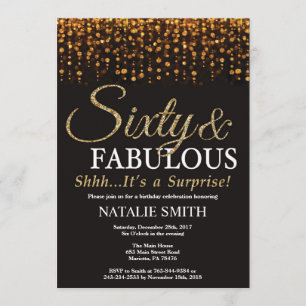 Invitation 60e anniversaire surprise Soixante et fabuleux or