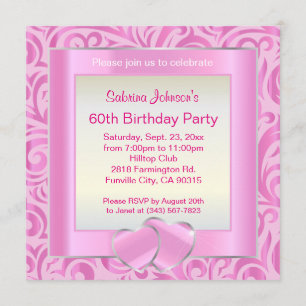 Invitation 60e anniversaire Verr rose, argent et blanc