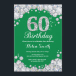 Invitation 60e anniversaire vert et diamant argenté<br><div class="desc">Invitation pour les 60 ans. Diamant de rhinestone vert et argenté. Invitation élégante pour une fête d'anniversaire. Anniversaire adulte. Anniversaire femme. Anniversaire homme. Pour une personnalisation plus poussée,  veuillez cliquer sur le bouton "Personnaliser" et utiliser notre outil de conception pour modifier ce modèle.</div>