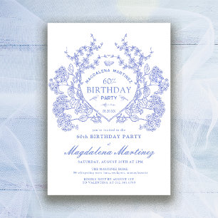 Invitation 60e anniversaire Vintage français Bleu Floral Cres