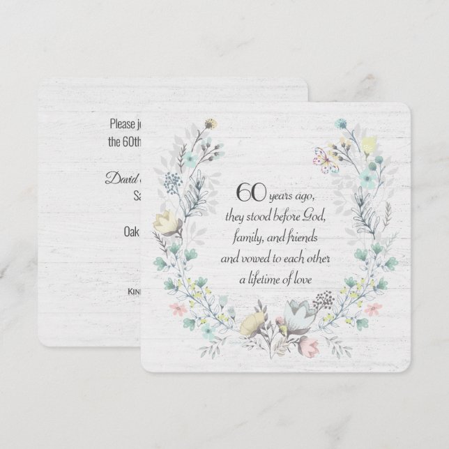 Invitation 60e anniversaire Wreath On Wood (Devant / Derrière)