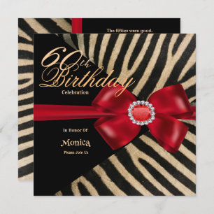 Invitation 60e anniversaire Zebra Red Bow & Diamonds
