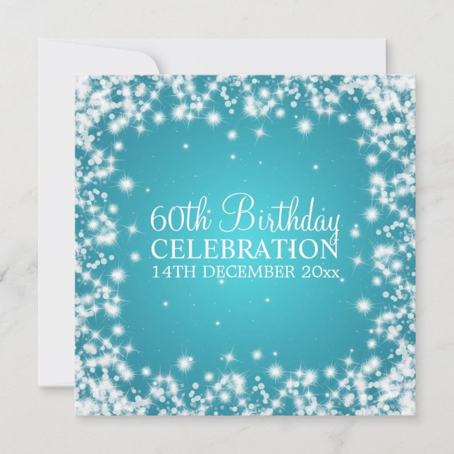 Invitation 60e Birthday Winter Sparkle Blue (Devant)