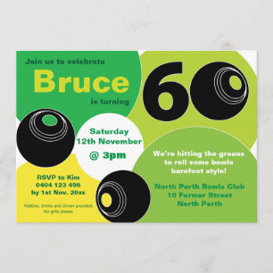 Invitation 60e Bowls de pelouse Barefoot Bowling Anniversaire