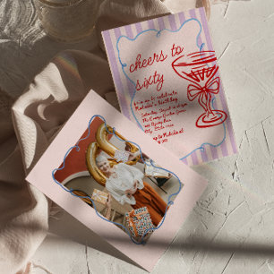 Invitation 60e dessin de champagne colorée Retro Photo Annive