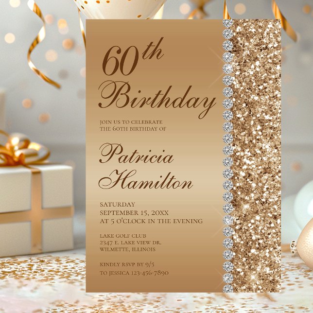Invitation 60e élégant anniversaire or (Créateur téléchargé)