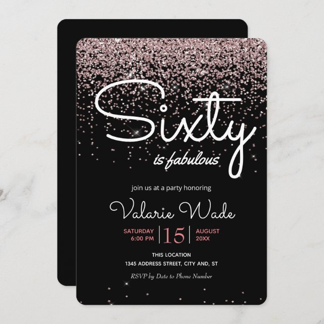 Invitation 60e est fabuleux fête d'anniversaire Parties scint (Devant / Derrière)