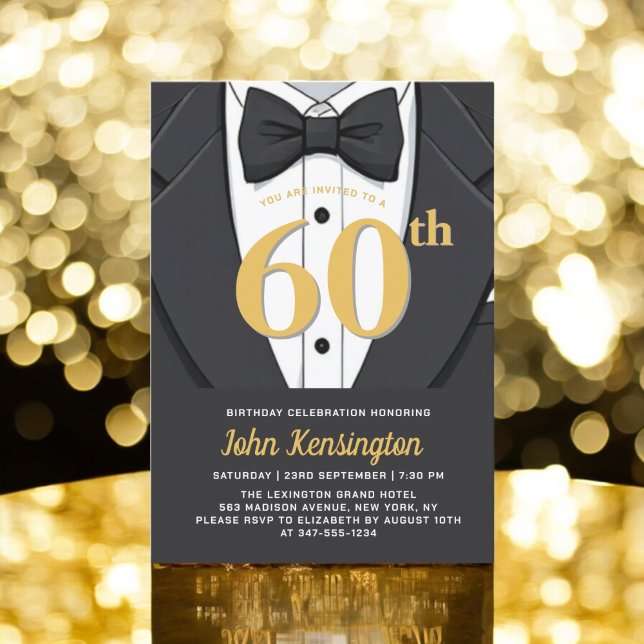 Invitation 60e événement d'anniversaire Black and Gold Tuxedo (Créateur téléchargé)
