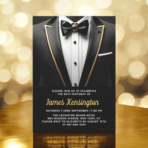 Invitation 60e événement d'anniversaire Black and Gold Tuxedo