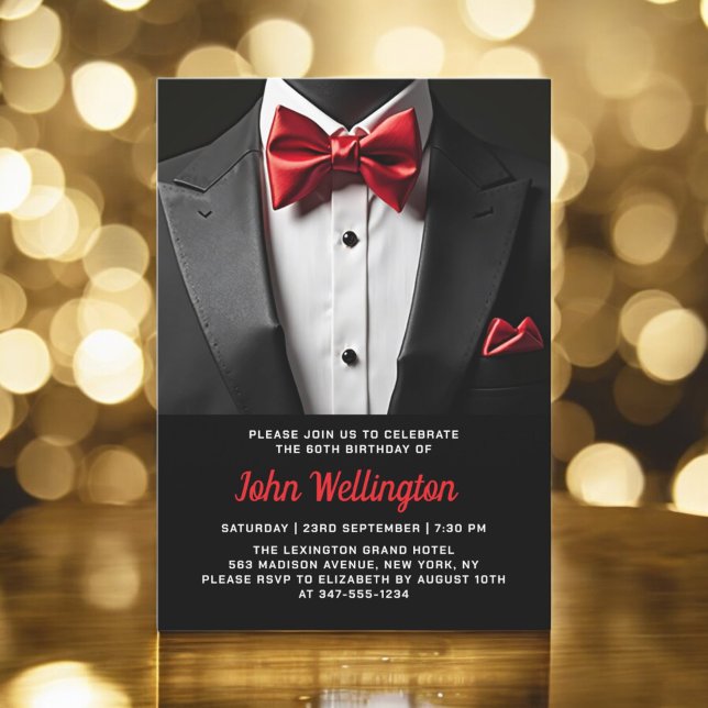 Invitation 60e événement d'anniversaire Black and Red Tuxedo (Créateur téléchargé)