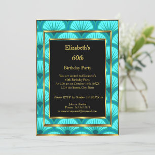 Invitation 60e fête d'anniversaire Art déco Turquoise bleu no