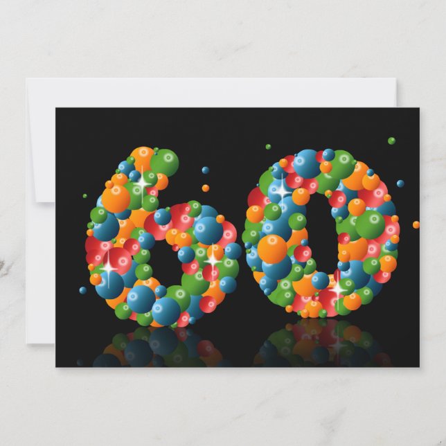 Invitation 60e fête d'anniversaire, avec bulles et balles (Devant)