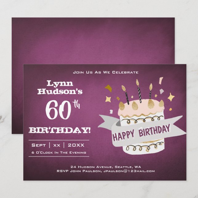 Invitation 60e fête d'anniversaire avec nom (Devant / Derrière)