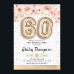 Invitation 60e fête d'anniversaire - Ballons d'or<br><div class="desc">60e anniversaire invitation de fête. Design élégant en parties scintillant d'or faux avec accent floral. Carte Invitation avec numéro or 60 ballons,  police de script avec confetti. Corail blanc rose,  blanc. Parfait pour une célébration anniversaire du soixantième siècle. Message-moi si vous avez besoin d'âge personnalisé.</div>