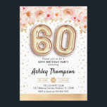 Invitation 60e fête d'anniversaire - Ballons d'or<br><div class="desc">60e anniversaire invitation de fête. Design élégant en parties scintillant d'or faux avec accent floral. Carte Invitation avec numéro or 60 ballons,  police de script avec confetti. Corail blanc rose,  blanc. Parfait pour une célébration anniversaire du soixantième siècle. Message-moi si vous avez besoin d'âge personnalisé.</div>