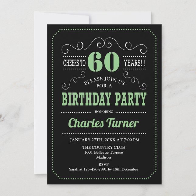 Invitation 60e fête d'anniversaire - Black Green (Devant)