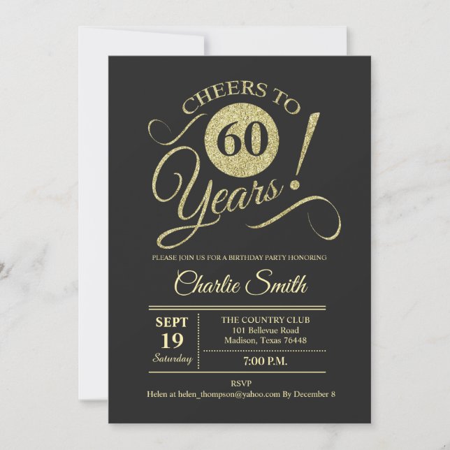 Invitation 60e fête d'anniversaire - Chalkboard Gold (Devant)