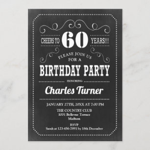 Invitation 60e fête d'anniversaire - Chalkboard noir blanc