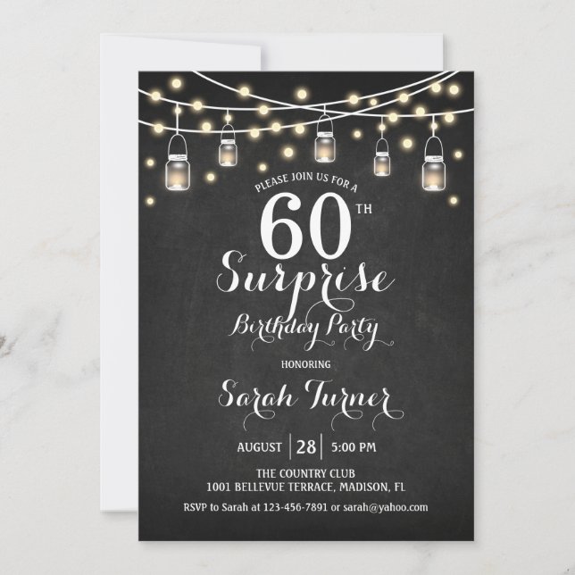 Invitation 60e fête d'anniversaire - Chalkboard White (Devant)