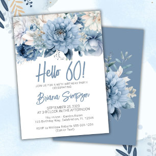Invitation 60e fête d'anniversaire Dusty Blue Floral