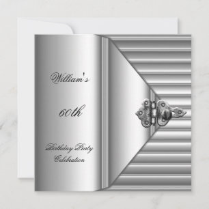 Invitation 60e fête d'anniversaire Elegant Mens Argent Mans