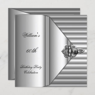 Invitation 60e fête d'anniversaire Elegant Mens Argent Mans