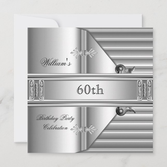 Invitation 60e fête d'anniversaire Elegant Mens Argent Métal (Devant)