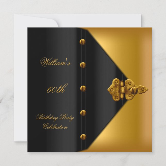 Invitation 60e fête d'anniversaire Elegant Mens Gold Black Ma (Devant)