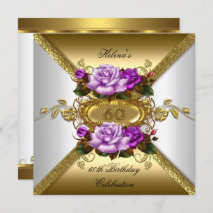 Invitation 60e fête d'anniversaire Elégant Rose Purple Gold