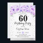 Invitation 60e fête d'anniversaire - Fleurs violettes argenté<br><div class="desc">60e anniversaire invitation de fête. Design élégant en argent faux parties scintillant avec accent floral. Carte Invitation avec police de script et confetti. Lave violet pastel lilas et blanc. Parfait pour une trentième célébration anniversaire. Message-moi si vous avez besoin d'âge personnalisé.</div>