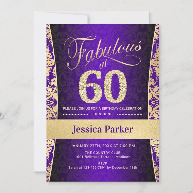 Invitation 60e fête d'anniversaire - Gold Purple (Devant)