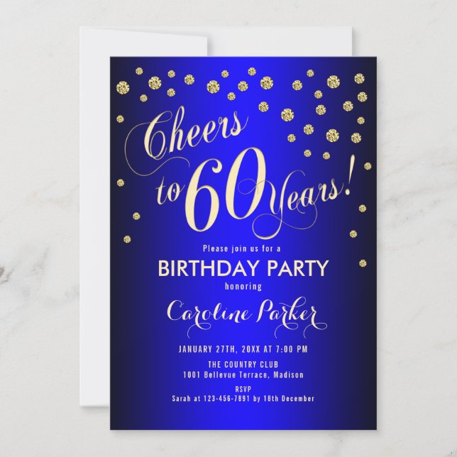 Invitation 60e fête d'anniversaire - Gold Royal Blue (Devant)