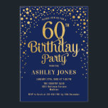 Invitation 60e fête d'anniversaire - Marine & Gold<br><div class="desc">Invitation de fête du 60e anniversaire. Design élégant en bleu marine et faux parties scintillant or. Comprend des polices de caractères et des confettis stylisés. Message-moi si vous avez besoin d'âge personnalisé.</div>